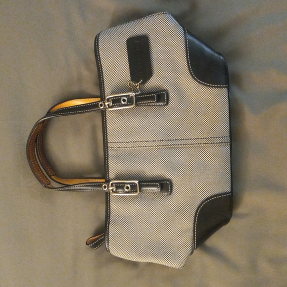 Black and White Coach Purse with Leather trim - Picture 1 of 6